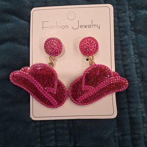 Pink Rhinestone Cowboy Hat Earrings